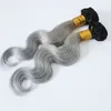 Wątki Sliver Gray Ombre Human Hair Extensions 3pcs 1b Sire Hair Fael Wave Dwolowo -Ombre Peruwiańskie Weves