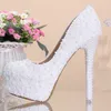 Chaussures de robe de mariée blanche 4 pouces talon chaussures de robe de mariée dentelle fleur chaussures de demoiselle d'honneur match tenue de mariage talons hauts de mariée273K