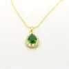 Drop Pendant Chain 18k Yellow Gold Filled Delicate Green Stone Womens Pendant Gift