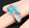 Turquoise Argent Plaqué Classique Anneaux De Mode Bijoux Parti Charme Cristal Cool Style En Gros Coréen Chaud Nouveau