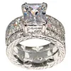Vintag Silod 10kt White Gold Wypełniony Wedding Wedding Bride Bride Biżuteria 2-w-1 Luksusowy 3CT Square Diamond Ring Set dla kobiet Rozmiar 5-11