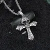 Fajna biżuteria Vintage Mężczyźni 316L Stal nierdzewna Duża rowerzysta Cross Skull Punk Design Naszyjnik Wisiorek 4mm * 22 "Skręcone Liny Łańcuch