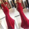 Glamorous Mermaid Kırmızı Dantel Elbiseler Akşam Omuz Kapalı Giymek Backless Balo Abiye Artı Boyutu Resmi Özel Durum Giyim