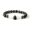 New Mens Jewelry Wholesale 8mm Natural Snowflake Stone Beads With Micro Pave Black Cz Helmet Spartan Bracelets