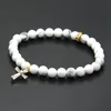 Wielkanoc Hurtownie 10 sztuk / partia 6mm Naturalne White Howlite Marmurowe Kamienne Koraliki z mikro utwardzonym Cyrconów Spacer CZ Koraliki Cross Bransoletki