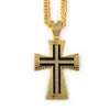 Large Cross Pendant 18k Yellow Gold Filled Mens Crucifix Pendant Chain Necklace Inlaid Cz