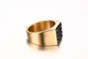 Rostfritt stål IP guldpläterad högpolerad kubik zironia män ring mode smycken ringar tillbehör guld storlek 8-12