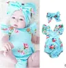 Baby Clothes Ins Flower Romper Headband Girls Floral Print Jumpsuits Hairband Infant Summer Overalls Toddler Fashion Bodysuits Onesies B2878