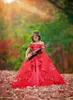 Rouge Hors Épaule Pageant Robe Pour Les Filles Appliques Florales Robe De Bal Robe De Fille De Fleur Princesse Fille Robe D'anniversaire Enfants De Mariage Tenue De Cérémonie