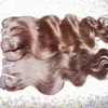 染められた茶色の人間の髪の毛の延長7A級ペルーの体の波状20pcs /ロットの柔らかい絹のようなテクスチャセクシーな女性美容ショッピングカートストック