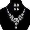 2022 Mode Crystal Verstelbare Bridal Sieraden Sets Bruiloft Rhinestone Ketting Oorbellen Sieraden Set Goedkope Bruiloft Accessoires