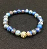 SN0446 8mm Blue Sea Sediment Stone Beads 18K Gold Rose Gold Silver Lion Head Bracelet, 2016 New Design High Grade Mens Jewelry