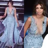 Madalina Ghenea Платья знаменитостей 2016 Sanremo Сексуальная прозрачная шея Вечерние платья ALine с длинными бисером и открытой спиной Роскошные Pagea3188777