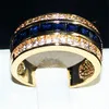 Luxuriöse blaue Saphir-Edelsteinringe im Prinzessschliff, modischer 10-karätiger Gelbgold-gefüllter Ehering-Schmuck für Männer und Frauen, Größe 8, 9, 10, 11, 12