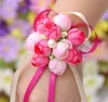 2017 Real 8cm Boutonnieres Wedding Prom Wrist Corsage With Bracelet Bride Flowers Decorative Flowers wreaths Free Shipping HJIA198