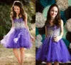 Púrpura Sexy Organza Girls desfile Vestidos Sweetheart Mini corto desfile Vestidos para adolescentes Crystal Juniors Flower Girl vestido 2017 8T 14T niña