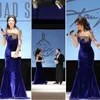 Ny gratis frakt Drop Shipping Celebrity Evening Dresses Myriam Fares Långärmare Sjurmaid Bead Velvet Custome Aftonklänningar 180