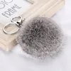 Véritable boule de fourrure de lapin porte-clés de voiture boules de fourrure de lapin multicolore pendentif avec chaîne argentée porte-clés de voiture boule de fourrure douce