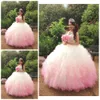 Gorgeous Gradient Pink Quinceanera Gowns Crystal Beaded Sweetheart Tiered Cascading Ruffles Prom Dress Pretty Floor Length Lace Up Ball Gown