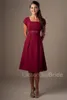 Dark Red Short Modest Bridesmaid Dresses With Short Sleeves Chiffon Beach Brides Maid Dresses Cheap Informal Wedding Party Dresses8983425