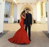 Modest 2017 Red Satin Mermaid Prom Dresses Long Arabic Sweetheart Zipper Back Puffy Formal Evening Party Gown Custom Made China EN9272