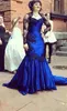 Blue Black Lace Mermaid Evening Dresses With Sheer Long Sleeve Jacket 2022 Mother Dress Formal Prom Party celebrity Evening Gowns