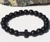 SN0060 Wholesale Hand Work Black Onyx Beaded Bracelets Stone Cross Men Bracelet Wholesale Free Shipping