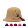 British Style Ladies Top Hats Warm Autumn Winter Wool Bucket Hats Fashion Flower Leaves Female Dome Cap GH-31 6 Colors New