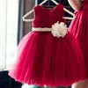 Robe d'été tutu rouge Simple, fleur ivoire, pour fête de mariage pour bébés filles de 80 à 140cm, robes de premier anniversaire pour bébés de 1 à 10 ans