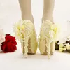 Pure gele bruid schoenen hoge hakken platform jurk schoenen kant bloem strass bruiloft schoenen bruids pompen stiletto hoge hak