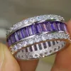 Wholesale Professional Luxury Jewlery Princess Cut 925 Sterling Silver Amethyst Gemstones CZ Diamond Wedding lover Band Ring Gift Size 5-11