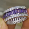 Venta al por mayor de lujo profesional Jewlery Princess Cut 925 Sterling Silver Amethyst Gemstones CZ Diamond Wedding lover Band Anillo de regalo Tamaño 5-11