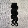 Colore # 1 Jet Black Brasiliano Capelli dell'onda del corpo Estensioni dei capelli del nastro dei capelli umani 40 pezzi capelli di trama della pelle dell'unità di elaborazione 100g estensioni dei capelli del nastro ondulati