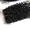 Brasileiro Cabelo Curadido Cabelo Virgem Top Lace Fechamento Médio Parte do Médio Peruano Malásia Indiano Camboja Indiano Mongol Deep Kinky Curly4910797