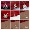 Flower animal 925 silver Necklace(with chain) 10 pieces a lot mixed style,Hot sale women's gemstone sterling silver Pendant Necklace EMP2