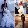 2017 Glamorous Fashion Mermaid Wedding Dresses Off the Shoulder Tiered Skirts Bridal Gowns Lace Ruffles Pearls Sexy Wedding Dress