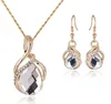 Mode Sapphire + Oostenrijkse Crystal Hollow Statement Sieraden Sets 18K Gold Opal Hanger Ketting Oorbel Set met Swarovski Elements