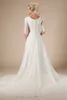 Nouvelles robes de mariée modestes en mousseline de pouces en dentelle A-Line avec manches V Buttes de cou Boho LDS Bridal Robes de fabrication personnalisées informelles