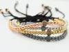 2016 gioielli di alta qualità all'ingrosso 4mm oro 24 carati, oro rosa, perline rotonde nere platino con bracciale Macrame intrecciato con perline CZ
