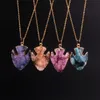 Nice Fish Shape Natural Quartz Agate Pendants Necklace Collar Drusy Amethyst Druzy Beads Stone Cabochon Gold Plated Chain Statement Necklace