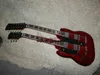 Anpassad 1275 Double Neck Left Handed Guitar Double Neck Electric Guitar in Red 612 Strings A67897232659