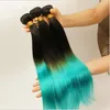 9A Maleisische 1b Teal Two Tone Humal Virgin Hair Bundles 3 stks Kavel Silky Straight Extensions Donkere Wortels Teal Green Ombre Menselijk Haar Weeft