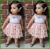 2016 Princess Girls Party Dresses Child Baby Girls 폴카 점 스팽글 활 인쇄 선 드레스 어린이 의류 세트 탑 멍청이 6967631