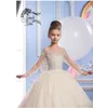 2016 Sheer Cou Perlé Tulle Luxueux Arabe Robes De Fille De Fleur Vintage Enfant Pageant Robes Belle Fleur Fille De Mariage Dres234Y