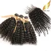 Fechamento de cabelo com pacotes de extensões de tecer encaracolado cabelo virgem humano malaio tece fechamentos 4x4 cor natural Bellahair tramas