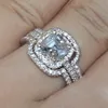 Kvinnors Fashion Square CZ Diamond Gemstone Ring Set Smycken Lyx 10kt Vit Guld Fylld Evig Bröllop Band Rrings för Women 3 i 1