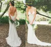 Proste Czeski Koronki Suknie Ślubne Boho Casual Country Sukienka ślubna Sexy Backless Dopasowane Suknie Ślubne Ogród Plaża Bridal Dress Spaghetti