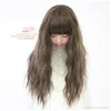 Woodfestival Neat Bangs Pluizig Lange Pruik Cosplay Zwart Bruin Flax Gele Synthetische Pruiken Party Daily Wear