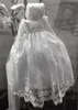Vestido de baile de renda para bebê, vestido de batismo branco, roupas de batismo com mangas compridas, formal, infantil, primeira comunhão com gorro191s