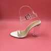 Kim Kardashian PVC Women Sandals Ankle Strap Round Clear High Heels 10cm Real Images Sexy Party Sandals Transparent Plastic